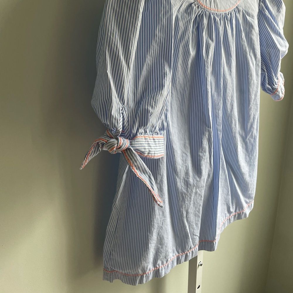 Crown & Ivy Blue Seersucker Blouse with Tie Sleeves - Picture 3 of 4